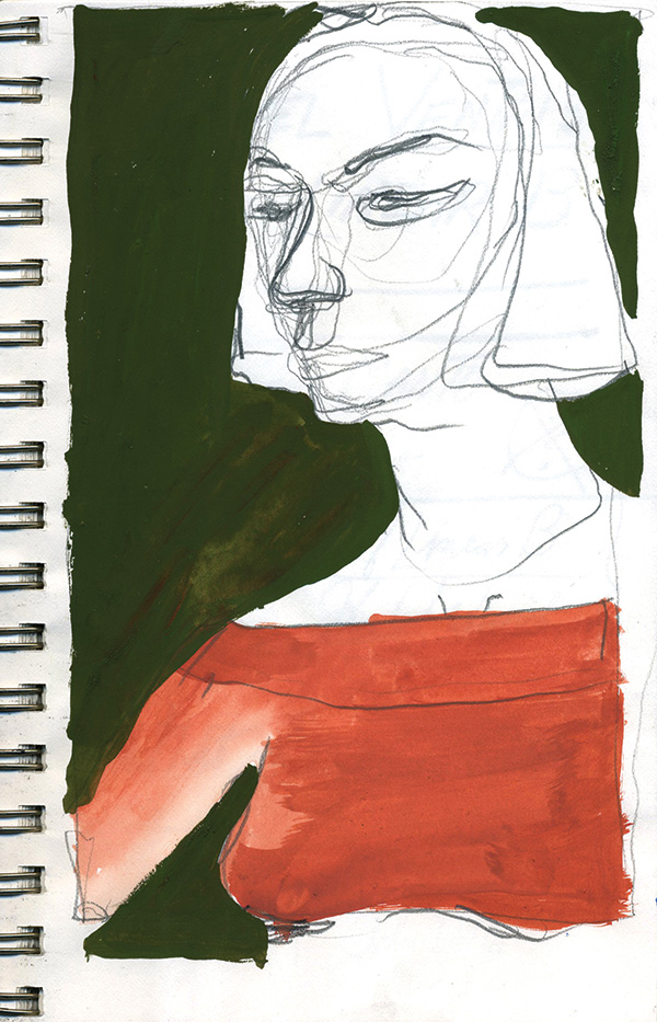 Pencil drawing with an acrylic wash by Joe McCauley